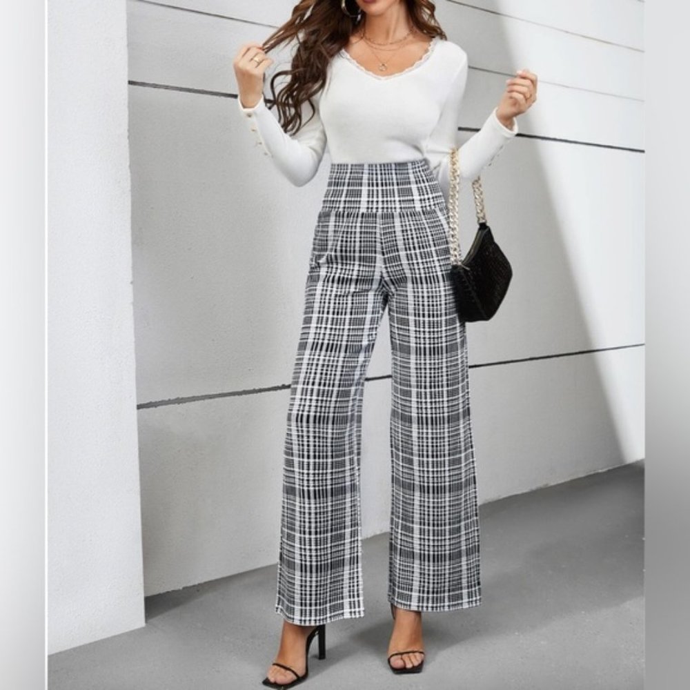 LAST ONE 🔥 High Waist Plaid Wide Leg Pants